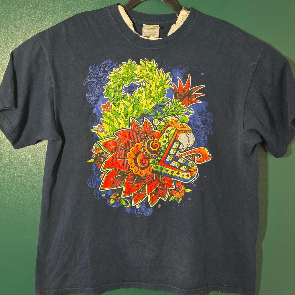 Karani Art Aztec Quetzalcoatl Graphic T-Shirt Mens XL Navy Blue Cotton Mexico